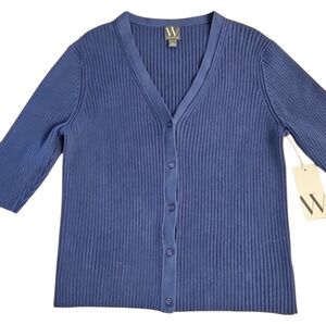 Worthington Button Front V Neck Ribbed Blue Sweater, NWT, XL